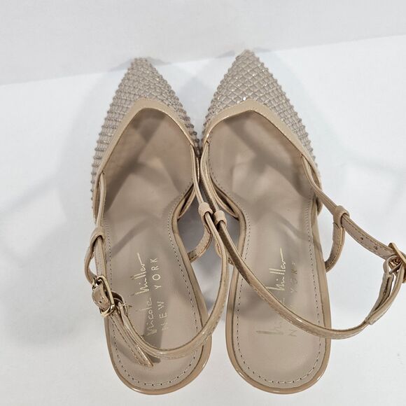 Nicole Miller Rhinestone Mesh Slingback Pump Beige US Size 6.5 - Picture 6 of 8